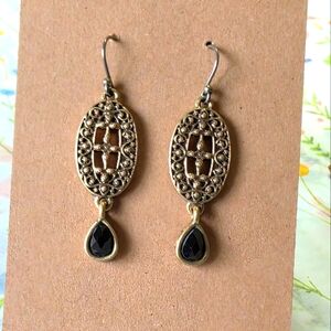 Elegant Gold Color and Black Dangle Earrings